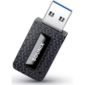 Sounix Wifi Adapter USB - Tot 1300 Mbps met 2.4 & 5 GHz - Dual band - Realtek chip - Zwart