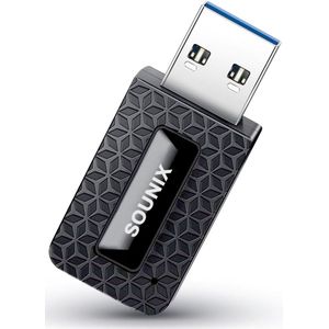 Sounix Wifi Adapter USB - Wifi 6 - Tot 900 Mbps met 2.4 & 5 GHz - Dual band - Realtek chip - Zwart