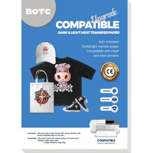 BOTC Transferpapier voor textiel - 5+5 vellen - donkere kleding + lichte kleding - Inkjet printers