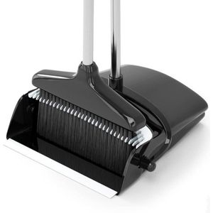 BOTC Stoffer en Blik Lange Steel - Verstelbaar 93-124cm - Handveger Bezem en Vuilblik - Stofblik en Veger - Grijs