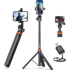 Sounix - Telefoon Statief - Zwart - SelfieStick Tripod met Bluetooth Afstandsbediening - tot 158 cm hoog