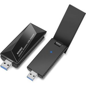 Sounix WiFi 6E Adapter USB - AX5400 - Tot 5400 Mbps - WiFi 6 - 2,4Ghz en 5Ghz en 6Ghz - USB 3.0 - Mac en Windows - Draadloos - Zwart