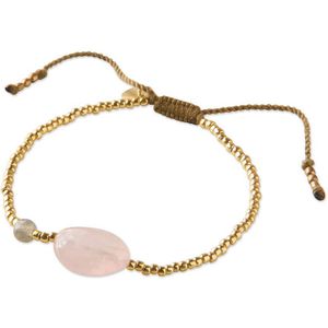 A Beautiful Story - Surprise - Armband - Rozenkwarts - Labradoriet - Goudkleurige Glaskralen
