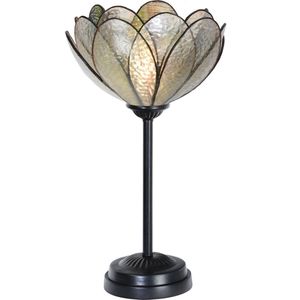 Art Deco Trade - Tiffany slanke tafellamp zwart met Sparkling Pioenroos