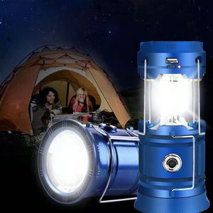 Multifunctionele Solar LED Campinglamp met Handvatten - IP10 - USB-lader en Powerbank-blauw