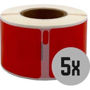 DULA Dymo Compatible labels - Rood - 99010 - S0722370 - Adresetiketten - 5 rollen - 28 x 89 mm - 130 labels per rol