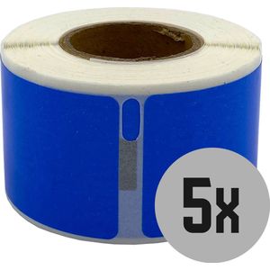 DULA Dymo Compatible labels - Blauw - 99010 - S0722370 - Adresetiketten - 5 rollen - 28 x 89 mm - 130 labels per rol