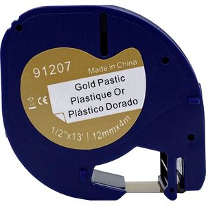 DULA - Dymo LetraTag 91207 - S0721612 - Label Tape - Zwart op Goud plastic - 12mm x 4m - 1 Stuk