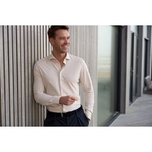 District Indigo - Overhemd Pique Performance - Beige - Lange Mouw