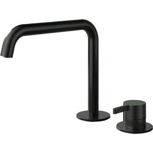 Wastafel mengkraan hotbath ace 2-gats met draaibare uitloop 20 cm geborsteld zwart pvd