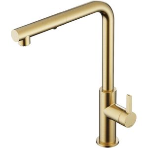 Hotbath Ace AC042 Keukenkraan Met Uittrekbare Duo-spray Handdouche - Geborsteld Messing Pvd - Messing - Kranen - Keukenkranen - Opbouw Keukenkranen