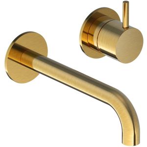 Inbouw wastafelkraan hotbath cobber 18 cm gebogen uitloop 1-hendel geborsteld messing pvd