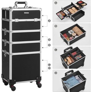 Diana Cosmetica koffer - professionele make-upkoffer - 4-in-1 make-upkoffer voor op reis - grote trolley voor kappers - afsluitbaar - met 360 ° draaibare universele wielen