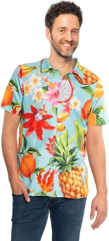 Blouse - Blauw - Polyester - Hawaii Print