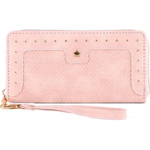 Nouka Roze Dames Portemonnee met Sterretjes – Portefeuille – Clutch - PU Leer – met Ritssluiting – 12 Pasjes – Briefgeld - Muntgeld - Cadeau voor Vrouwen