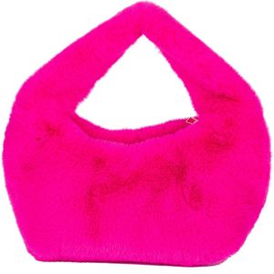 Nouka Fuchsia Roze Kleine Dames Tas met Rits – Handtas – Schoudertas - Zachte Teddy Fluffy Tas