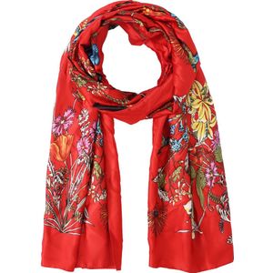 Nouka Rode Multicolor Dames Sjaal - Satijnen Gevoel - Warme & Lichte Sjaal – met Bloemenprint – Alle Seizoenen – 70 x 180 cm