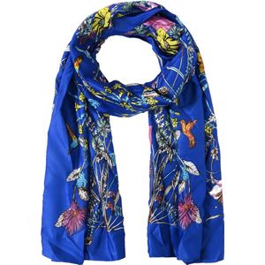Nouka Blauwe Multicolor Dames Sjaal– Satijnen Gevoel - Warme & Lichte Sjaal – Bloemenprint �– Alle Seizoenen - 70 x 180 cm