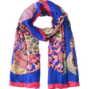 Nouka Blauwe & Roze Multicolor Dames Sjaal- Satijnen Gevoel - Warme & Lichte Sjaal – met Ronde Patronen– Alle Seizoenen - 70 x 180 cm