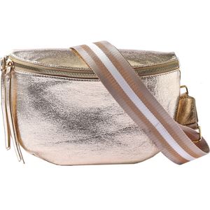 Nouka Gouden Dames Tas – Schoudertas – Crossbody – Buideltas - met Verstelbare & Afneembare Tassenriem / Schouderriem – Met Strepen