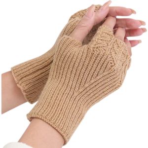 Winkrs - Vingerloze Handschoenen Dames - Polswarmers Beige Acryl - Warme handen