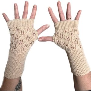 Vingerloze Handschoenen Dames - Opengewerkte gebreide Polswarmers - Beige/Ecru Handwarmers