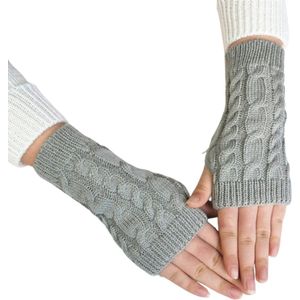 Winkrs© - Vingerloze Handschoenen Dames - Polswarmers Licht Grijs met Kabelpatroon - Acryl