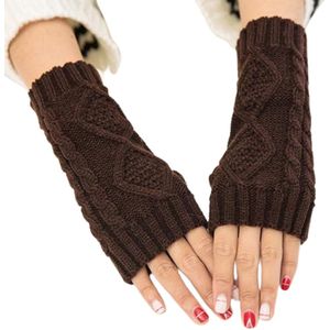 Winkrs | Vingerloze Handschoenen Dames - Gebreide Polswarmers Donker Bruin - Acryl