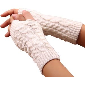 Winkrs - Vingerloze Handschoenen Dames - Witte gebreide Polswarmers - Acryl