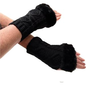 Winkrs - Zwarte Polswarmers met nepbont - Vingerloze handschoenen Dames