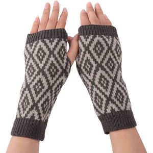 Vingerloze Handschoenen - Gebreid met Ruit - Grijs - Polswarmers - Warme Handen
