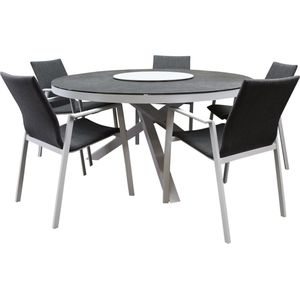 Nancy New Valley dining tuinset 150x74 cm rond 6 delig wit aluminium