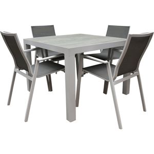 New Valley Fresno dining tuinset 100x100xH74 cm 5 delig aluminium wit