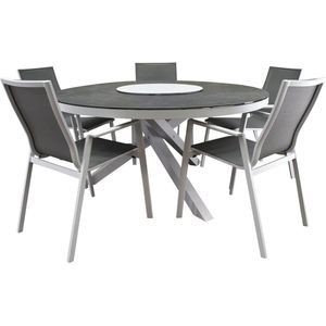 New Valley dining tuinset 150x74 cm rond 6 delig aluminium wit