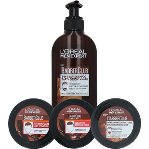 L'Oréal Men Expert BarberClub Set - Styling Cream-Defining Fiber-Sculpting Paste-Shampoo - 75-75-75-200 ml