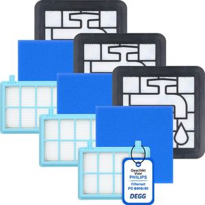 DEGG® Filterset - Geschikt voor Philips PowerPro Compact - Vervangt Stofzuigerfilter FC9331/09 FC9332/09 - Vervangt FC8010 - Motorfilter & uitblaasfilter - VOORDEELVERPAKKING - 3 SETS