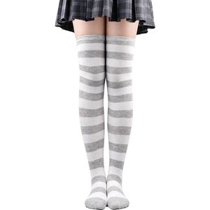 Hoge Sokken Vrouwen - Kousen - Overknee Sokken - Thigh Highs Socks - Knee Socks -65cm-Grijs/Wit-Kerst cadeau & Sinterklaas cadeau