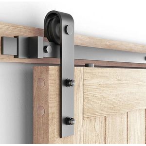 Lendo Online Schuifdeursysteem 200cm voor Houten deur met deurgeleider Loftdeur Barndoor Railsysteem Beslagset Recht Complete Set Zwart Industrieel 2 meter