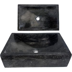 Lendo Online Wastafel rechthoekig 45x30x12 cm Marmer - natuursteen zwart - wasbak voor badkamer - spoelbak - waskom - unieke vorm en kleur!