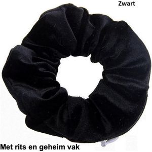 CHPN - Scrunchie - Met verstoppen - Scrunchie met rits - Froezel - Zwart - Haarelastiek - Haar accessoire - Festival accessoire - Scrunchie met geheim vak
