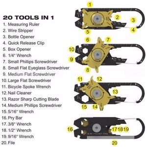 20 in 1 Multipocket Tool I 20 Functies I RVS I Multitool sleutelhanger I Survival Sleutelhanger