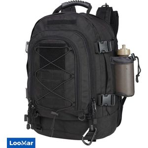 LooMar Backpack Groot - Militaire Rugzak - 50-60 liter - Zwart - Waterdicht - Dames – Heren – Geschikt voor Laptop, Reizen, School