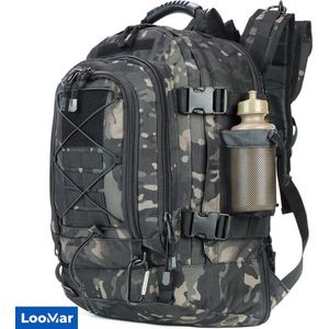 LooMar Backpack Groot - Militaire Rugzak - 50-60 liter - Zwart Camouflage - Waterdicht - Dames – Heren – Geschikt voor Laptop, Reizen, School