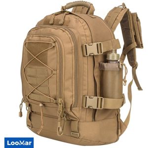 LooMar Backpack Groot - Militaire Rugzak - 50-60 liter - Bruin - Waterdicht - Dames – Heren – Geschikt voor Laptop, Reizen, School