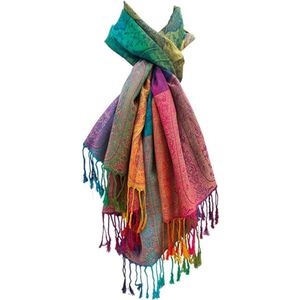 SHOP YOLO - Dames sjaal - regenboog kleuren - polyester - 180 x 60 cm