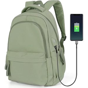 SHOP YOLO-laptop rugzak -waterdicht met USB - schoolrugzak met laptopvak-14 inch-LichtGroen