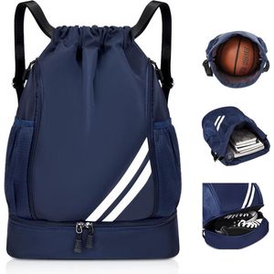 SHOP YOLO-Sporttas heren-verstelbare sporttas met schoenenvak-waterdichte -Donkerblauw