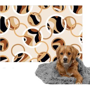 Ulticool – Zachte Fleece Deken - 100x150 cm – Beige Bruin Zwart Rondjes - Dubbelzijdige Plaid voor Huisdier - Versiering voor  huiskamer - Accessoire op de bank - Achterbank Auto - Kofferbak – Warme Grijze Warmtedeken voor Kat Poes Hond Hondenmand