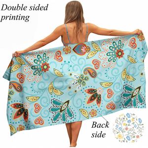 Ulticool Microvezel Handdoek - Bloemen Blauw - 160 x 80 cm - Badhanddoek Strandlaken Sneldrogend Badlaken - voor Reizen Sauna Strand Spa Yoga Haar – Reis Microfiber - Cadeau Idee voor Mama Moeder Vrouw Cadeautje Cadeauset Geschenkset Moederdag Pakket