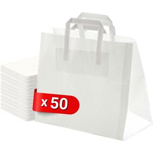 Tavas Papieren tasjes 50 stuks wit 26x17x25 cm papieren tasjes met handvat Cadeautasjes kerst